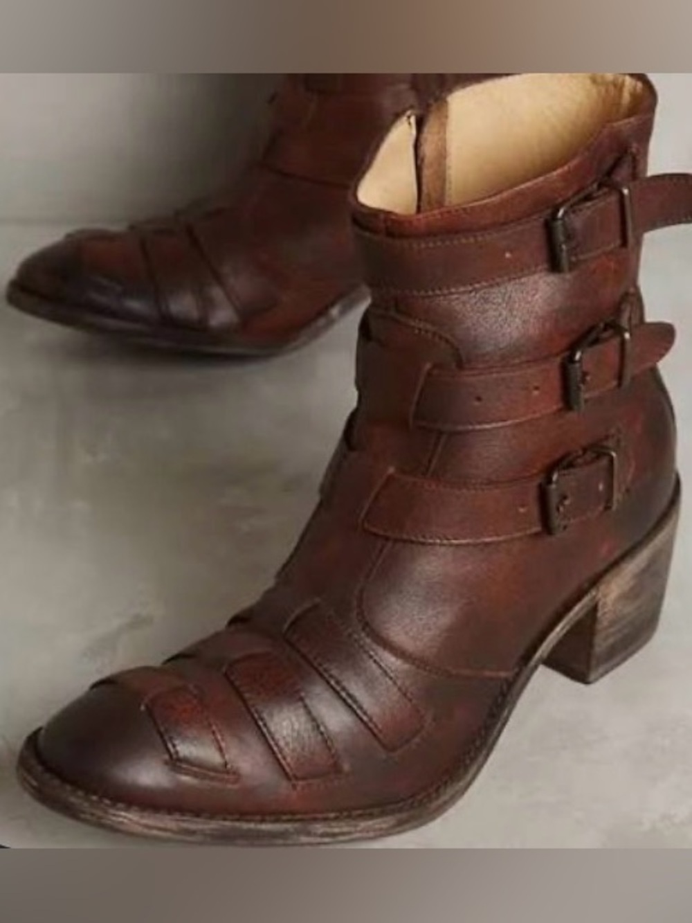 Anthropologie Farylrobin Lammi Brown Leather Ankle Booties with Buckle Detail